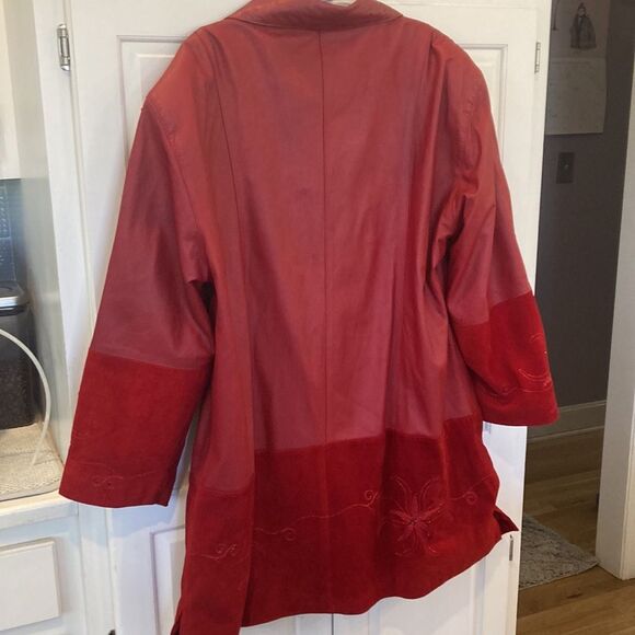 Vintage Lambskin Leather Red Suade Embroidered Rhinstones Holiday Jacket - Picture 5 of 15